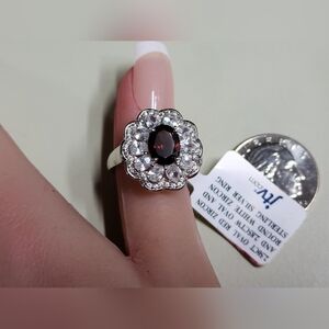 2.5ct Oval Red Zircon & 2.85ctw Oval White Zircon Ring NWT
